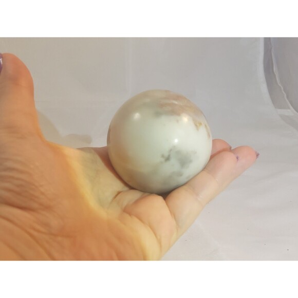 Large Marble Onyx Stone Ball White Grey 3" Polished - Picture 6 of 7